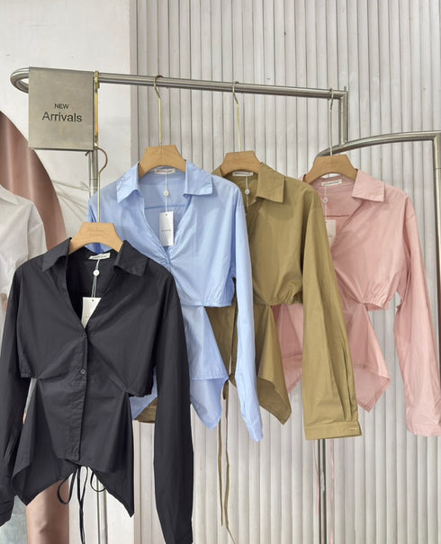 Women Style Collar Down Shirt With Back Tie Shirts